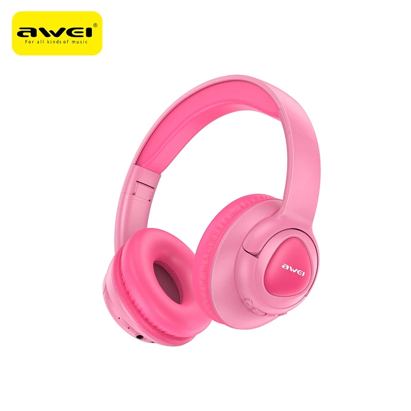 Pink Awei kids over-ear Bluetooth headphones