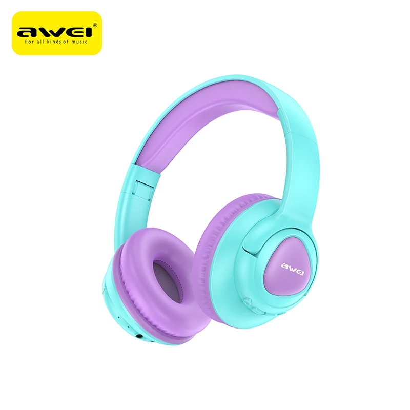 Purple and turquoise Awei kids headphones