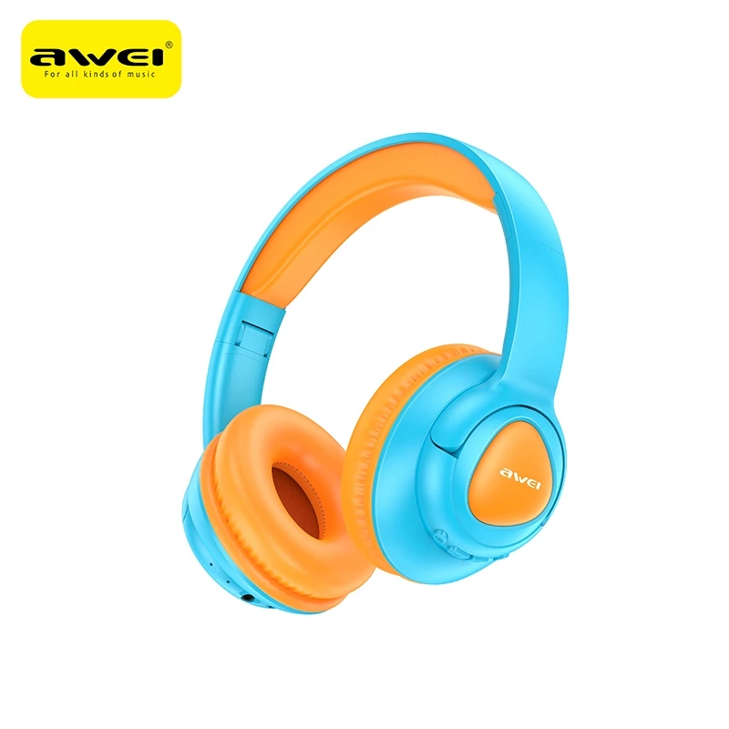 Blue and orange Awei kids headphones