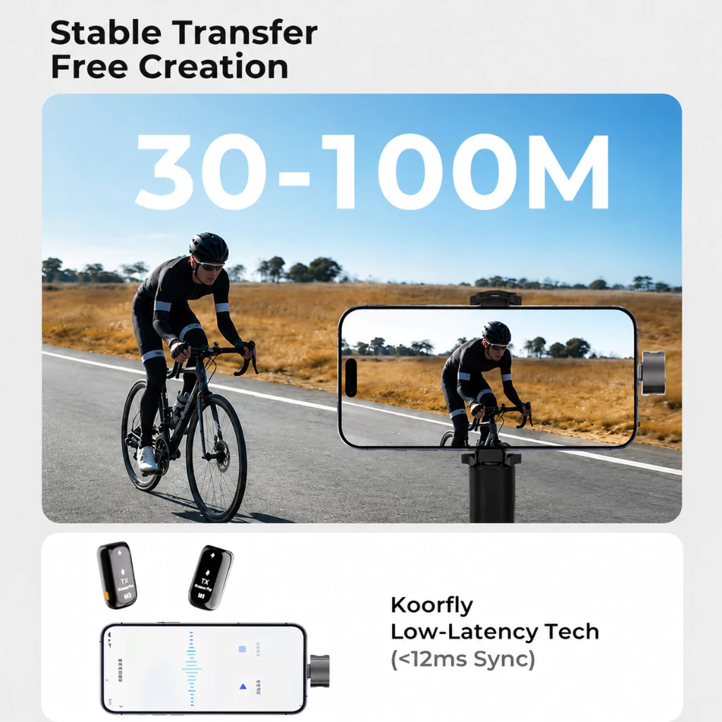 KOORFLY J68 wireless microphone transmission range