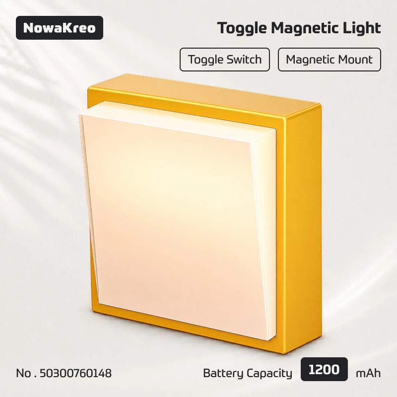 Magnetic toggle switch night light with warm LED and magnetic mount