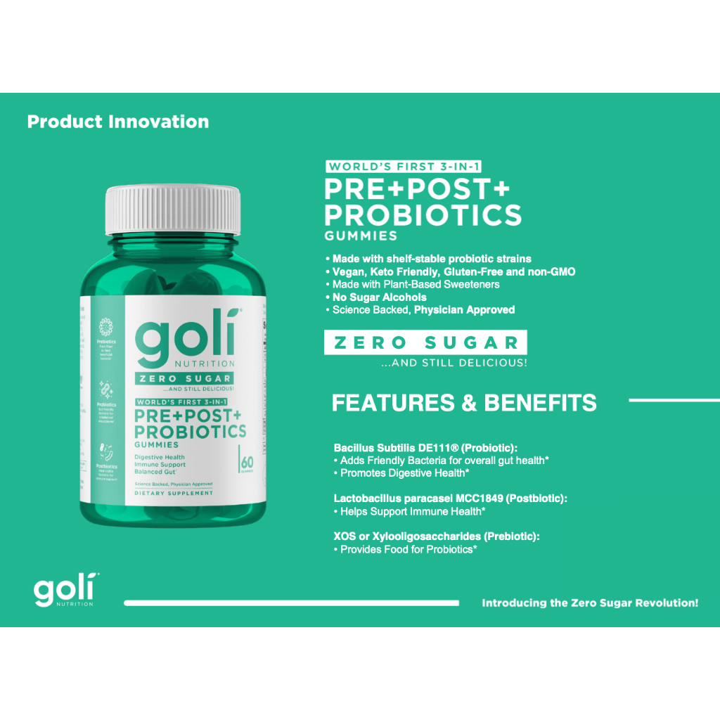 Goli Nutrition Zero Sugar Pre+Post+Probiotics Gummies product image