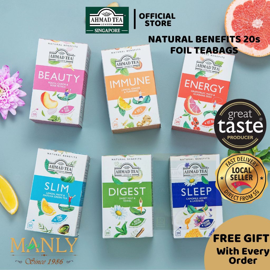 Ahmad Tea Natural Benefits Infusion boxes in six flavours