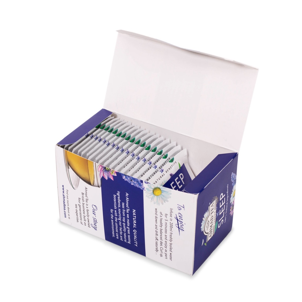 Open Ahmad Tea Sleep box with individually wrapped sachets