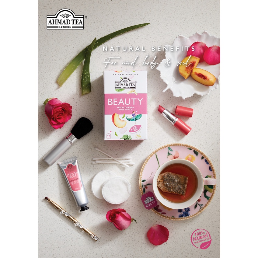 Ahmad Tea Beauty infusion with peach and aloe vera styling