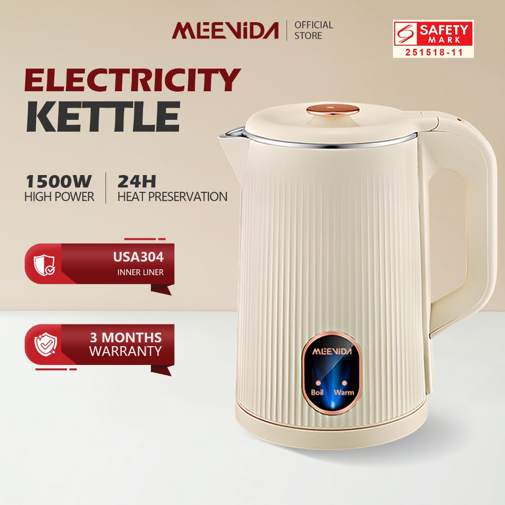 MEEVIDA off-white 1.8L electric kettle with boil and warm controls