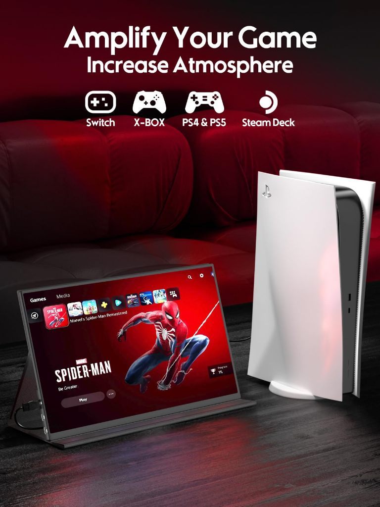 ZSCMALL portable monitor shown with gaming consoles