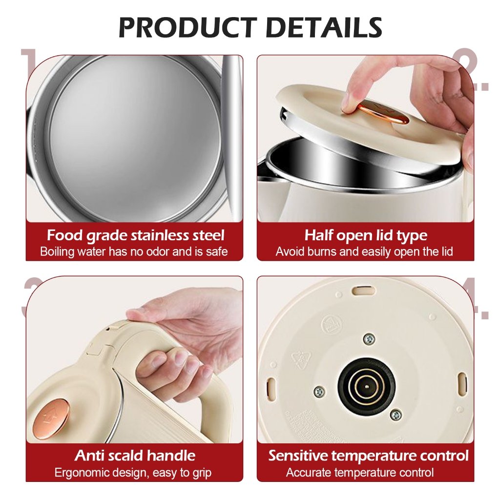 Kettle lid, handle, liner and base details